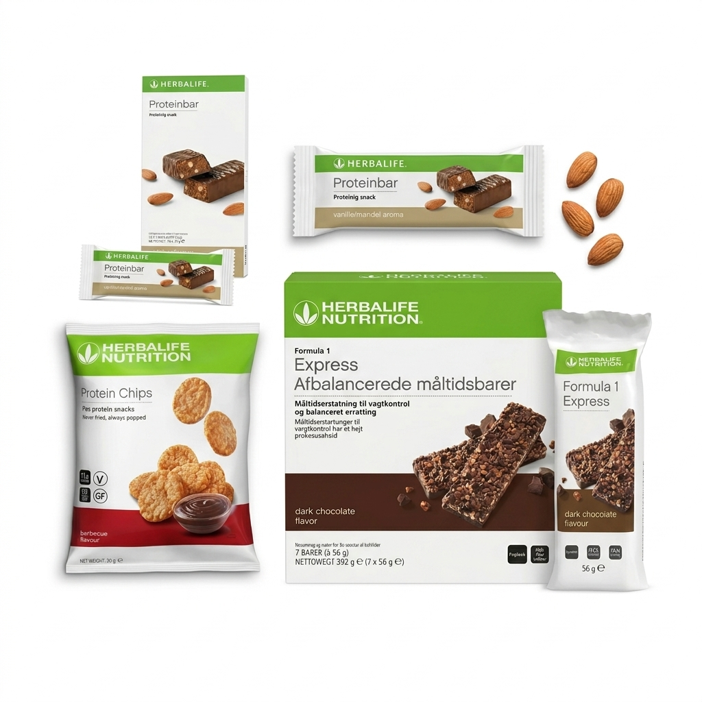 Herbalife Formula 1 Express m&aring;ltidsbar, Protein Bar og Protein Chips hos Slankeshoppen