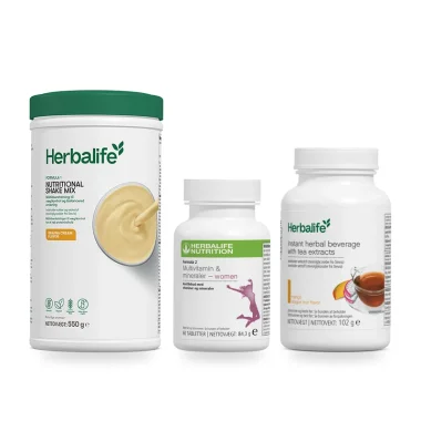 Basis Startpakke med Herbalife Formula 1 Shake Mix, Formula 2 Multivitamin og Instant Herbal Beverage
