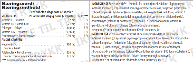 Herbalife Nutramind N�ringsdeklaration