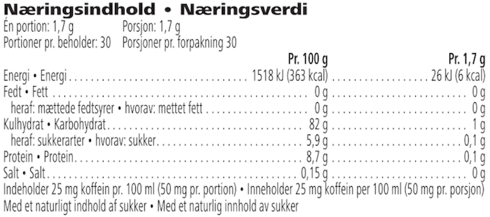 Herbalife Instant Urtedrik - Officiel n�ringsdeklaration