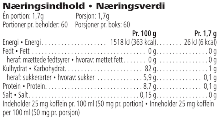 Herbalife Instant Urtete Original 100 g - Officiel n�ringsdeklaration