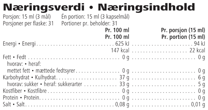 Herbalife Aloe Urtekoncentrat n�ringsdeklaration